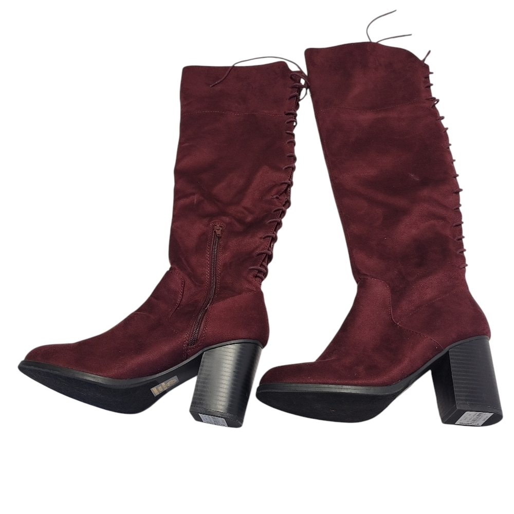 Soda Burgandy Faux Suede Over The Knee Boots High Heels Boots Size 7.5 New - Picture 3 of 14